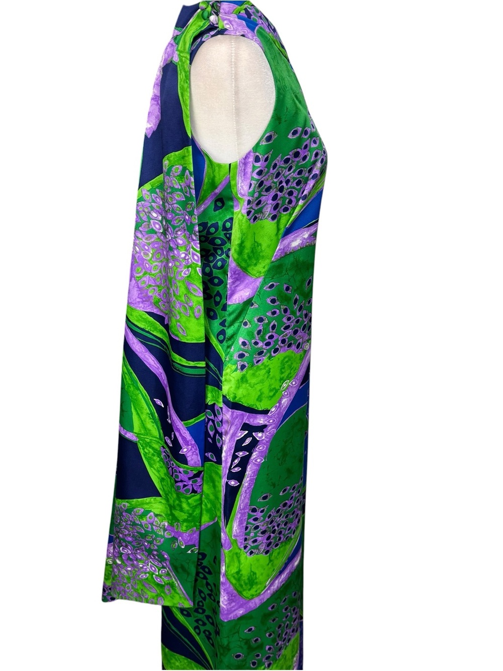 Vintage 1960-70's Maxi Cocktail Dress Abstract Vibrant Attached Matching Cape  6 - Picture 4 of 6
